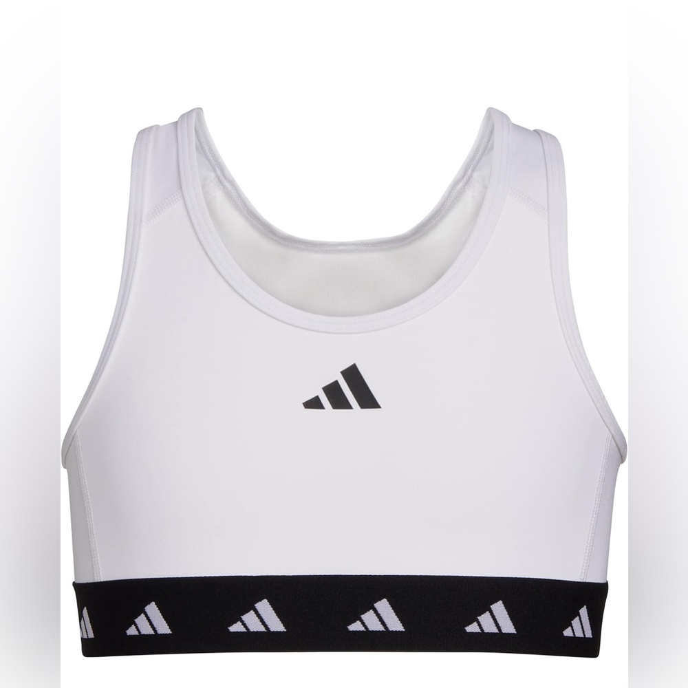 Adidas White and Black Logo Sports Bra Girls Sz S (7-8)